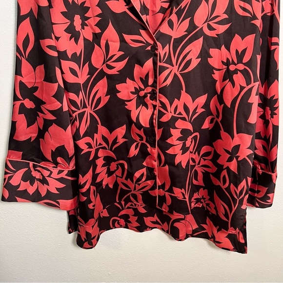 Zara Button Down Satin Blouse Brown Pink Floral L - Picture 5 of 10